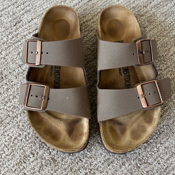 Birkenstock Taupe Sandals with Copper Buckles - Picture 2 of 3